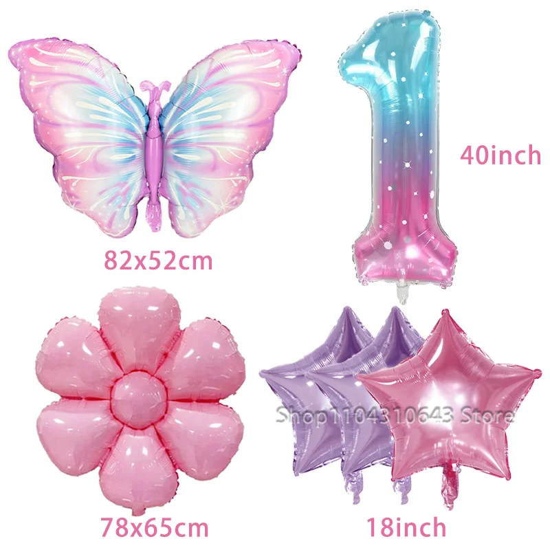 Schmetterlings-Themen-Geburtstagsdekoration, 6 Stück Schmetterlings-Folienballons, 40 Zoll grüner Zahlenballon 1-9 für Kindergeburtstagsfeiern – Detail 3