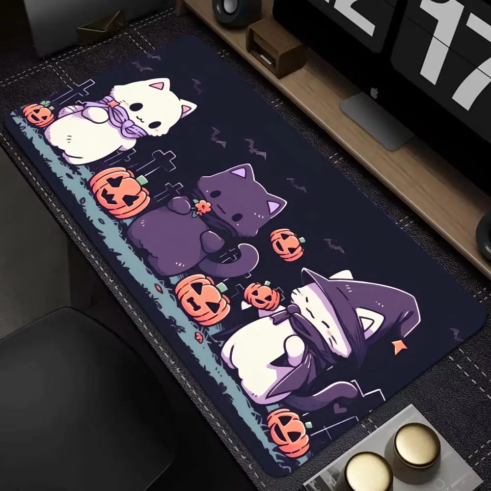 Halloween Devil Cat Mouse Pad XXL Large Gaming MousePad Anti-Slip Rubber Deskmat Gamer Office Computer Accessories Long Desk Mat