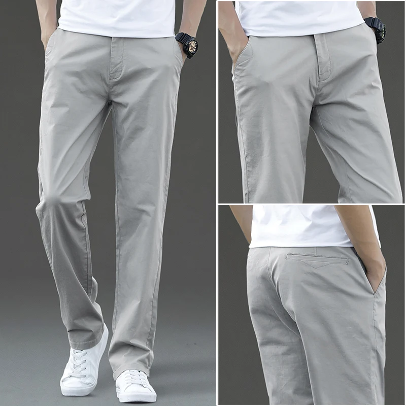 

New Spring and Summer Men's Solid Color Casual Pants Straight and Trendy Versatile Loose Cotton Large Size Trousers Sizes 28-44