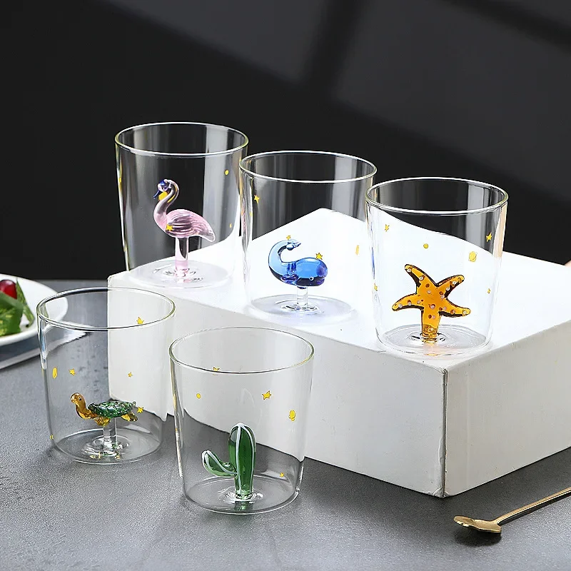 3D Cartoon Shape Handleless Cute Simple Glass Cup Single Layer Juice Cold Drink Borosilicate Glass