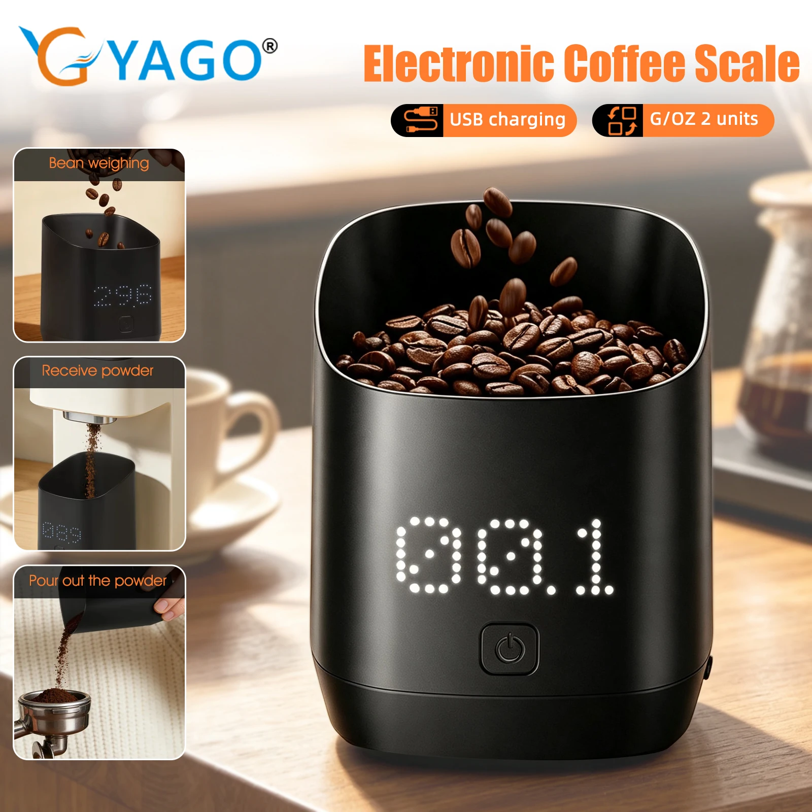 Mini Electric Coffee Scale Dosing Cup 500g 0.1g Digital Precision Food Scale Rechargeable Espresso Powder Vessel Barista Tool