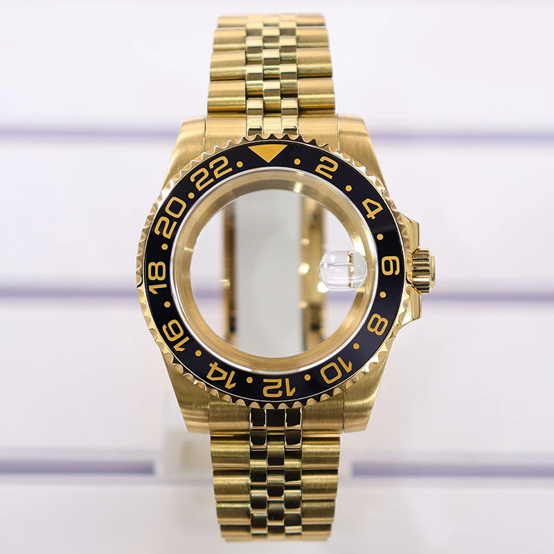 Gold PVD 40mm 200m Wasserdichtes Uhrengehäuse und Armbänder für SUB GMT NH35 NH36 4R36 NH34/38 NH70/ETA2824 PT5000/Miyota 8215 Saphirglas – Detail 2
