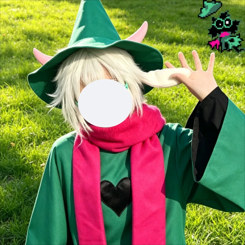 Deltarune Ralsei Cosplay Costume Green Cloak Cape Wizard Hat Scarf Cosplay Accessory Set Halloween Anime Game Cos Outfit