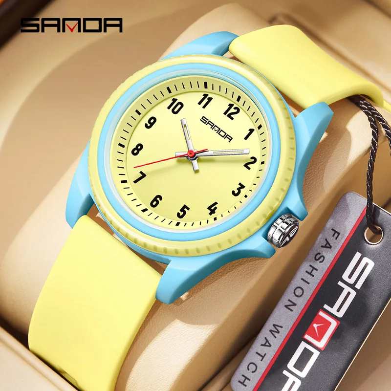 SANDA2274 Student Exam Watch Simple Large Number Dial TPU Skin friendly Strap 5ATM Waterproof Lightweight Youthful Vitality