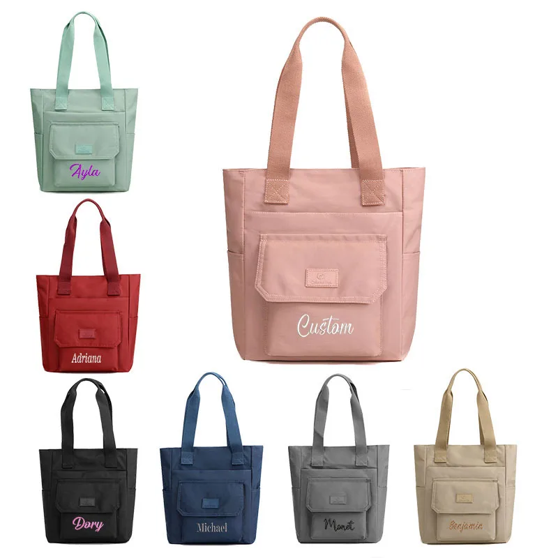 Moda Grande Capacidade Bolsa De Ombro Personalizado Bordado De Nylon Impermeável Tote Bag Mão Saco De Compras