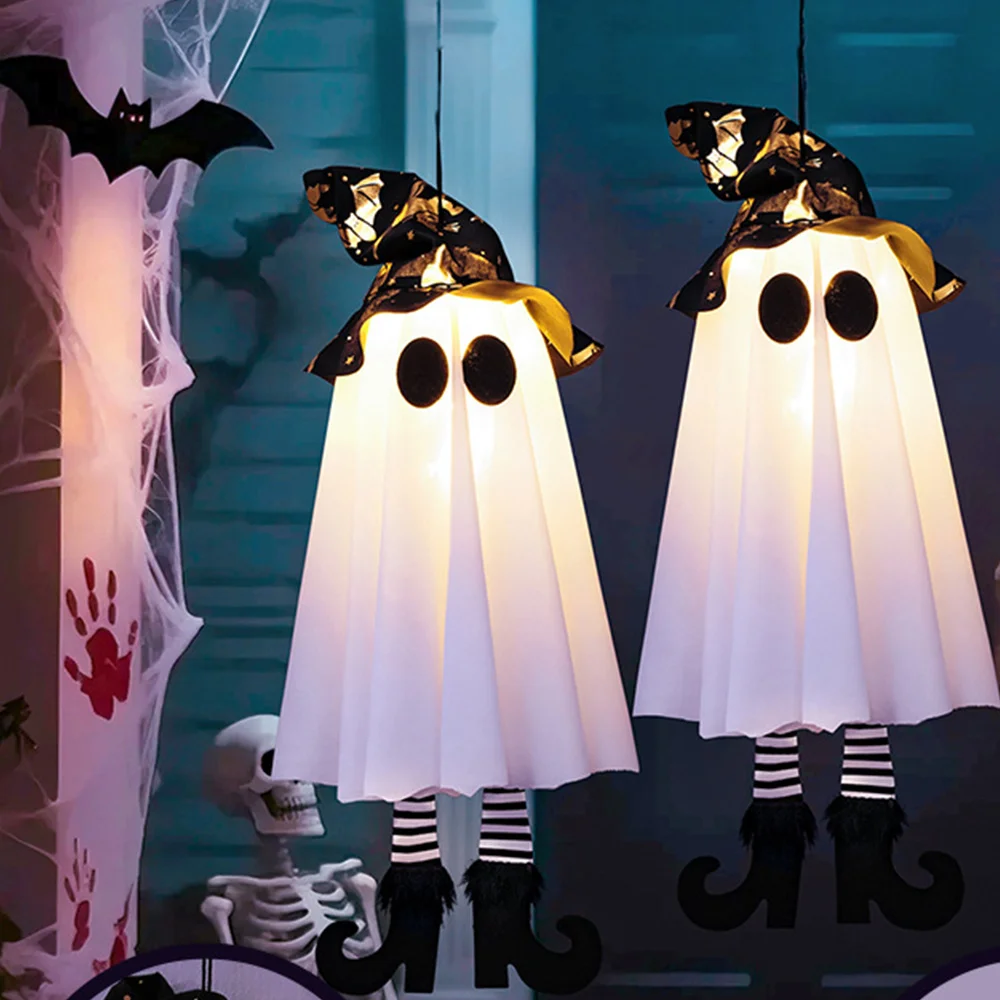 Halloween led espectro luzes diy pendurado ornamentos lâmpada de decoração a pilhas com incluído para árvores porches e janelas