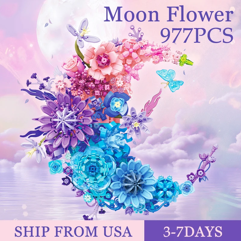 

977PCS Moon Flower Building Blocks Romantic Eternal Bouquets Wall Decoration Bricks Toys Small Particle DIY Assembly Toys Gifts