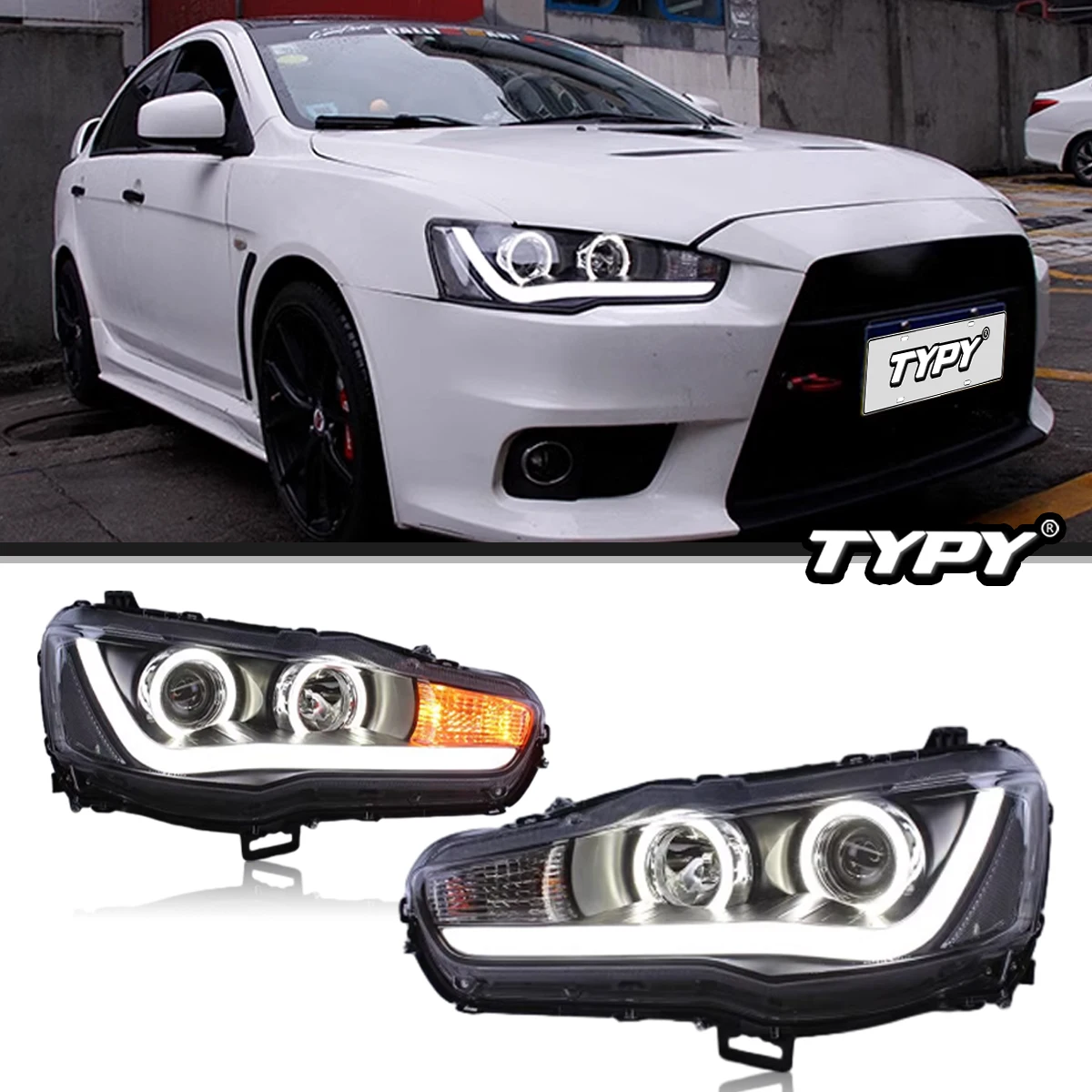 Car Light LED Headlights For Mitsubishi Lancer EVO X 2010-2022, with Dynamic Turn Signal, Demon Eye, Day Lights