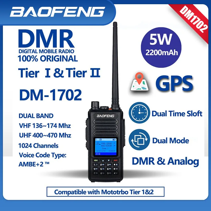 

BaoFeng-Long Range Walkie Talkie Stations Transceiver, Stable Signal, Dual Band, 2 Way Radio, GPS, DM-1702, DMR, HAM