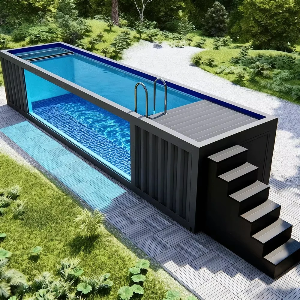 Prefab Container Pool, Shipping Container Pool, Above Ground Inground Version with Acrylic Window and Massage Jets