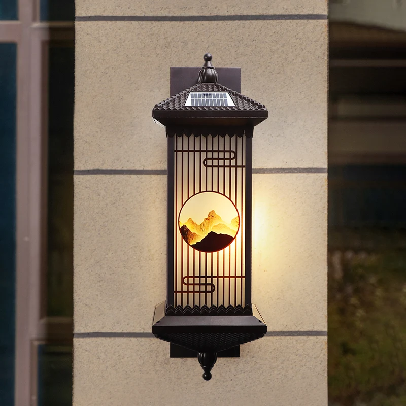 New Chinese outdoor wall lamp Solar waterproof villa courtyard gate corridor staircase wall