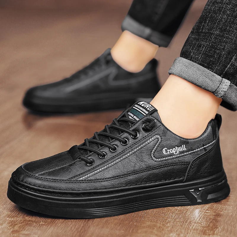 

Модная кожаная мужская повседневная обувь, дышащая мужская обувь для доски, нескользящие мужские прогулочные кроссовки на платформе, легкие теннисные туфли