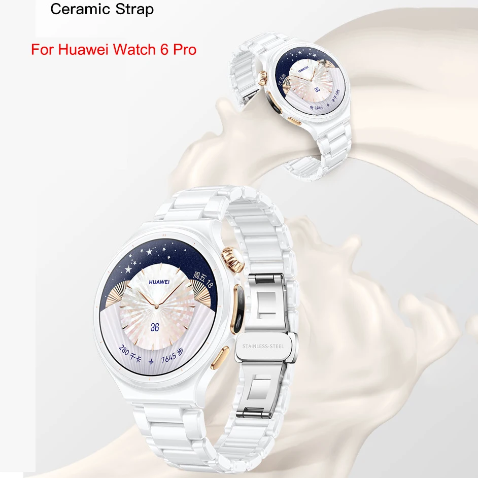 Premium Ceramic Watch Band for Huawei Watch 6 43mm /GT7/GT6 41mm,18mm Quick Release Scratch-ResistantReplacement Strap Bracelet