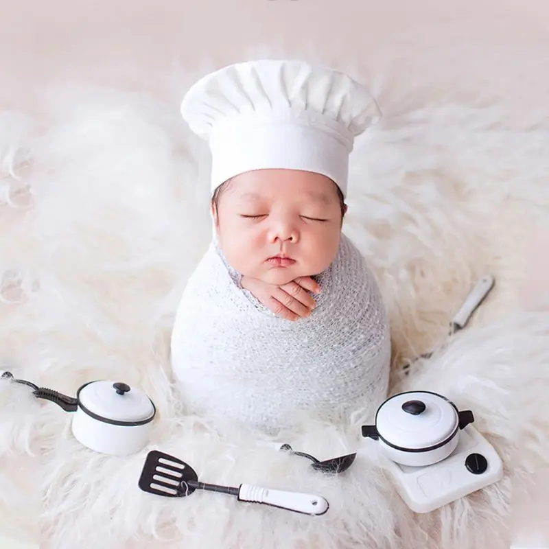 

Cute Baby Chef Apron and Hat Infant Kids White Cook Photos Costume Photography Clothing For Baby Photography Props