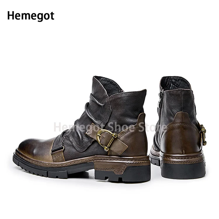 High-Top Motorcycle Boots Men's Summer Cycling Boots Vintage Buckle Strap Shoes Motorcycle Cowhide Winter Paratrooper Boots