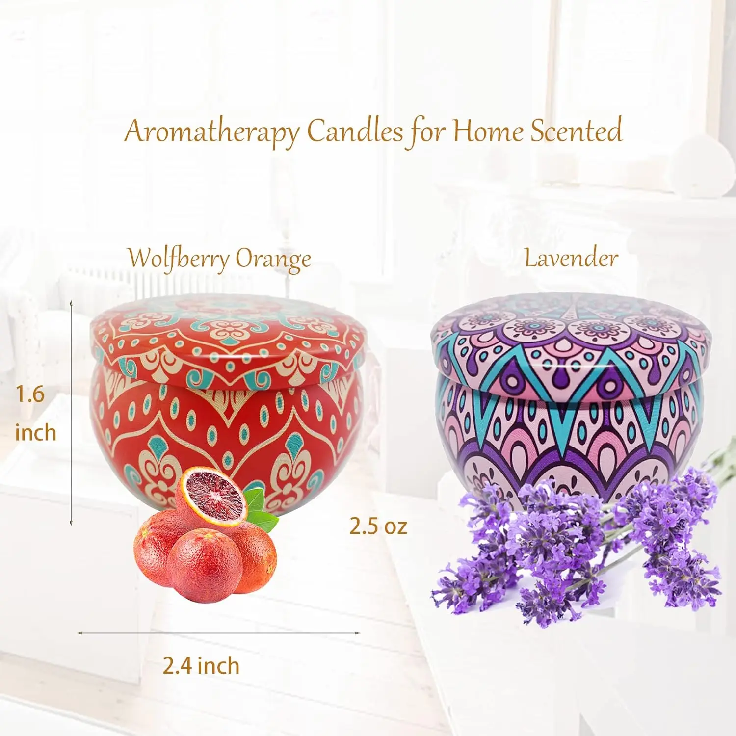 Ethnic Pattern Scented Candle in Tin, Decorative & Aromatherapy, Provides 30-40H Soft Glow, for Mood, Light & Freshening