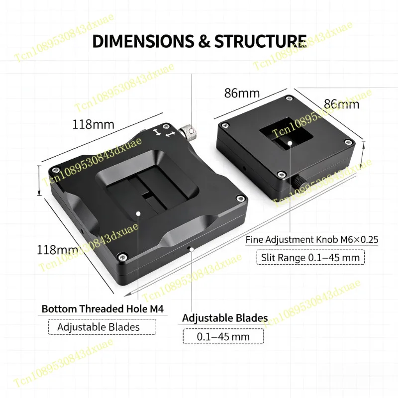 Variable Optical Slit Four Opening Slit Diaphragm Square Spot Regulator Precision Light Flux Control Laser Light Blocking Device