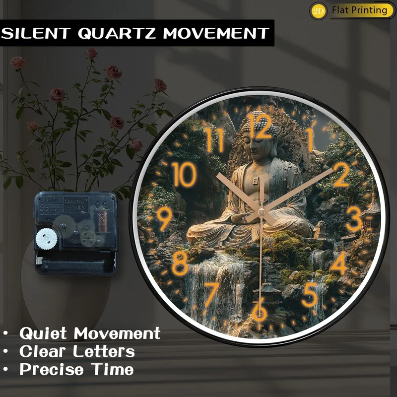 1 قطعة تمثال بوذا محاط بالشلالات البلاستيكية الصامتة ساعة الحائط ديكور المنزل الأنيق اختيار رائع لهدايا السنة الجديدة
