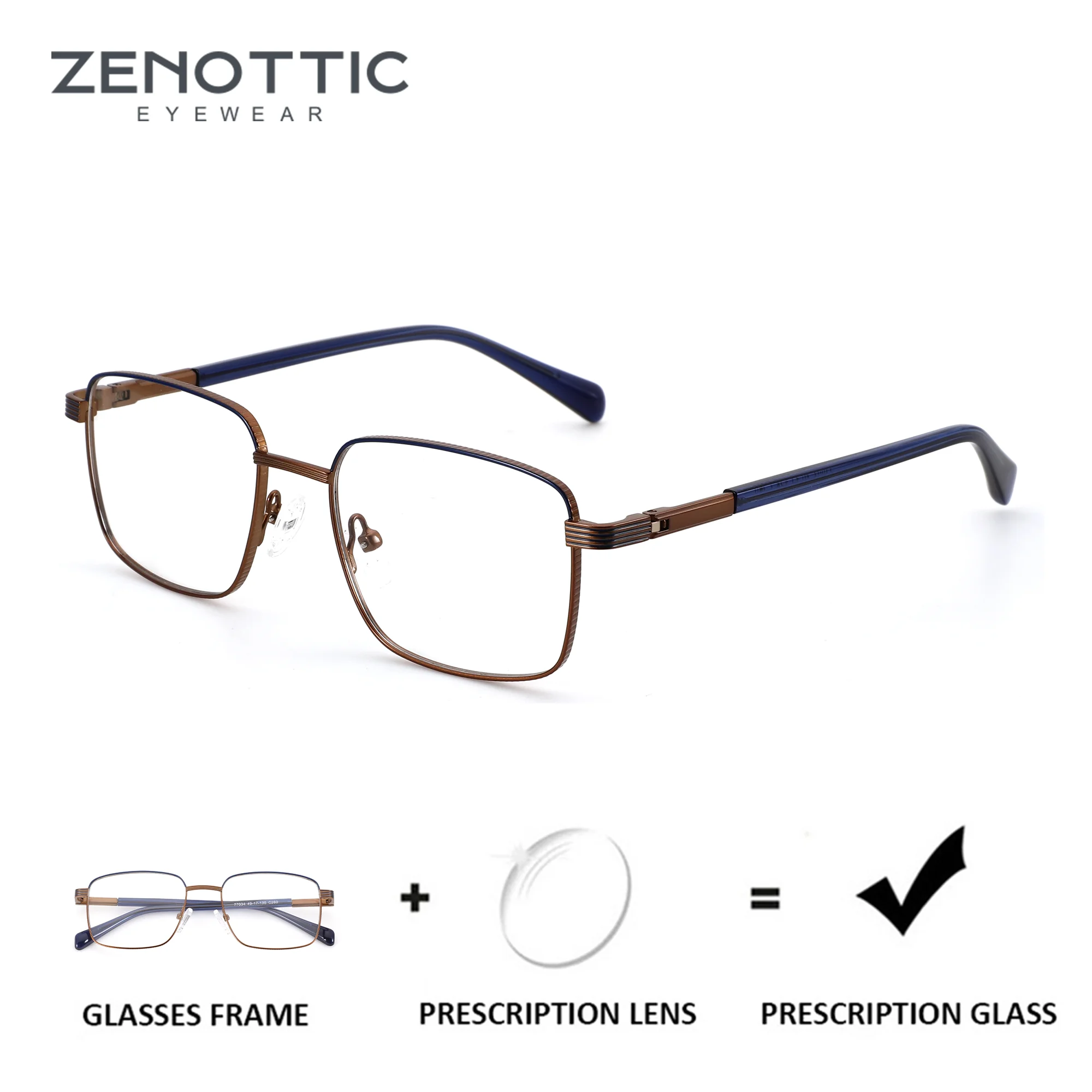 

ZENOTTIC (XS Size) Metal Prescription Glasses For Men Classic Square Progressive Optical Lenses With Recipe Myopia Eyewear