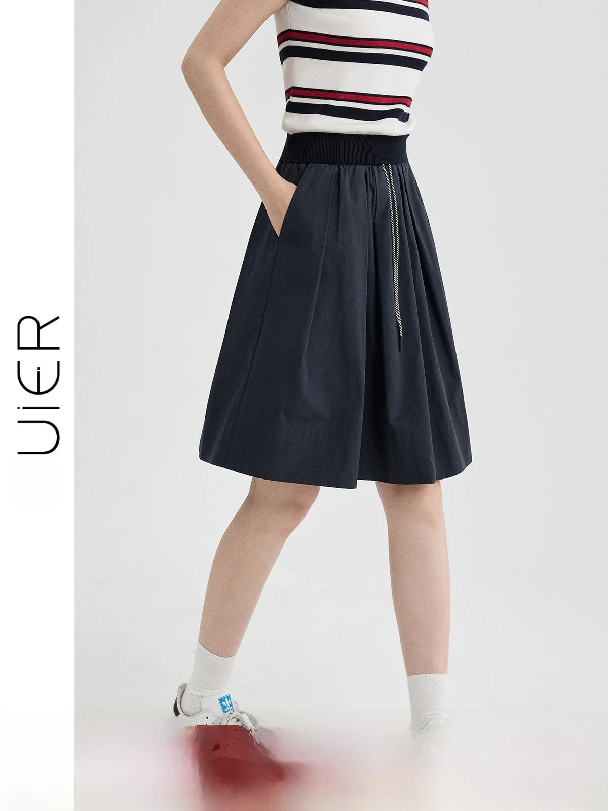 

Юбка из чистого хлопка с высокой талией, женская, повседневный стиль, длина до колена, А-силуэт, стройнящая, летняя, новинка 2026 года