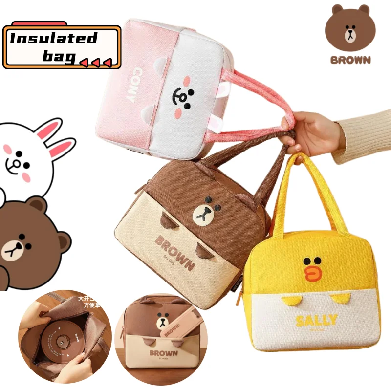 

Brown Cony Cartoon Pattern Cute Student Insulated Bento Bag Kawaii Thickened Aluminum Foil Large Capacity Lunch Box Tote Bag