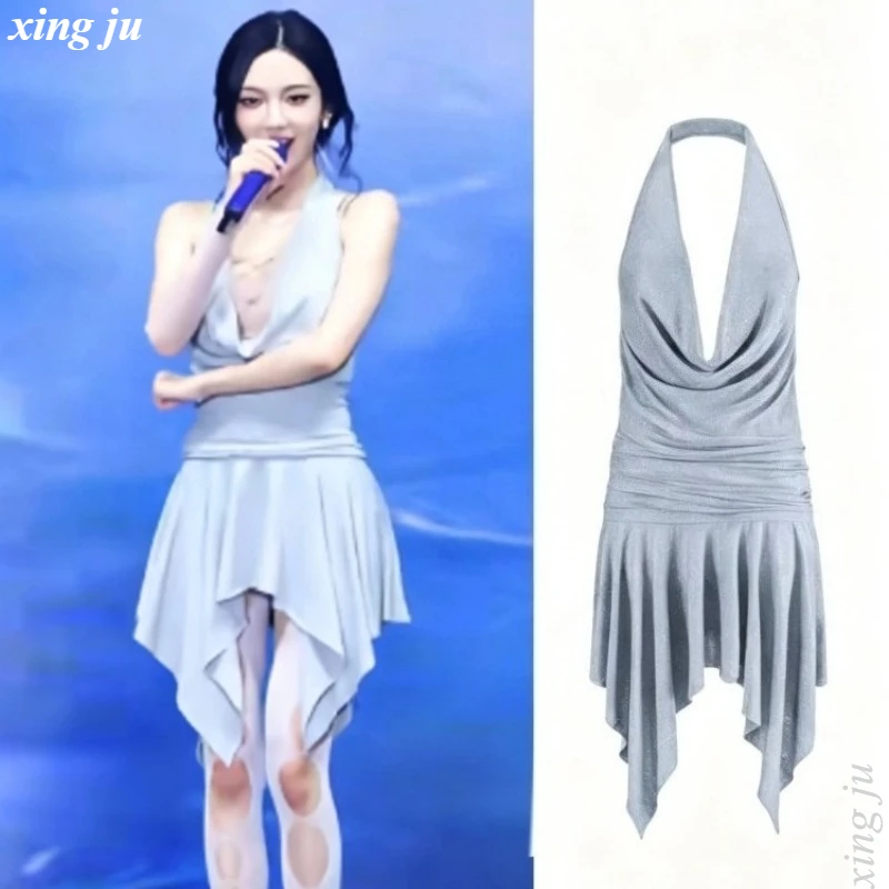 

Сексуальное платье Xing Ju Kpop с глубоким V-образным вырезом и асимметричным вырезом на шее для корейских K-pop певиц, костюм для джазовых танцев, женская одежда для дня рождения, выступлений диджеев и сценических выступлений