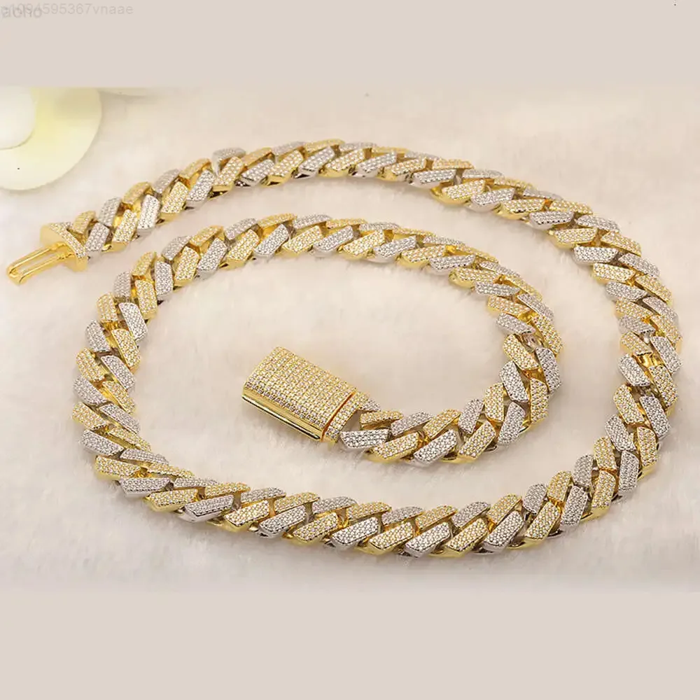 Custom Gold Two Tone Plated 12mm 3 Rows Diamond Cuban Necklace Flawless Vvs Moissanite Iced Out Heavy Miami Cuban Link Chain