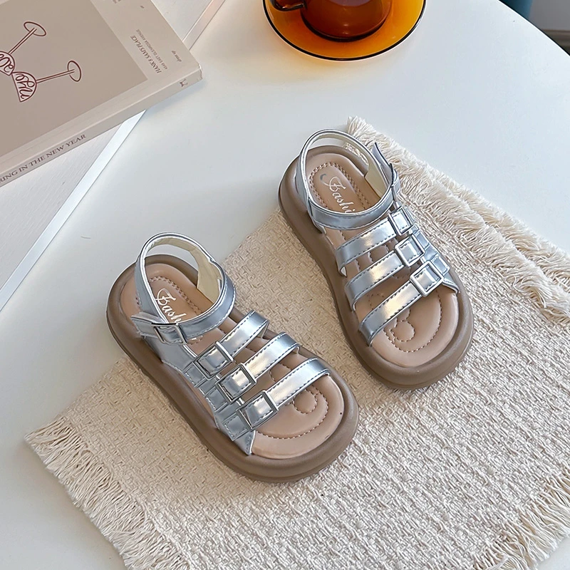 Little Girls Chunky Roman Sandals 2026 New Summer Kids Barefoot Beach Sandals Non-slip Simple Classic Party Wedding Daily Wear