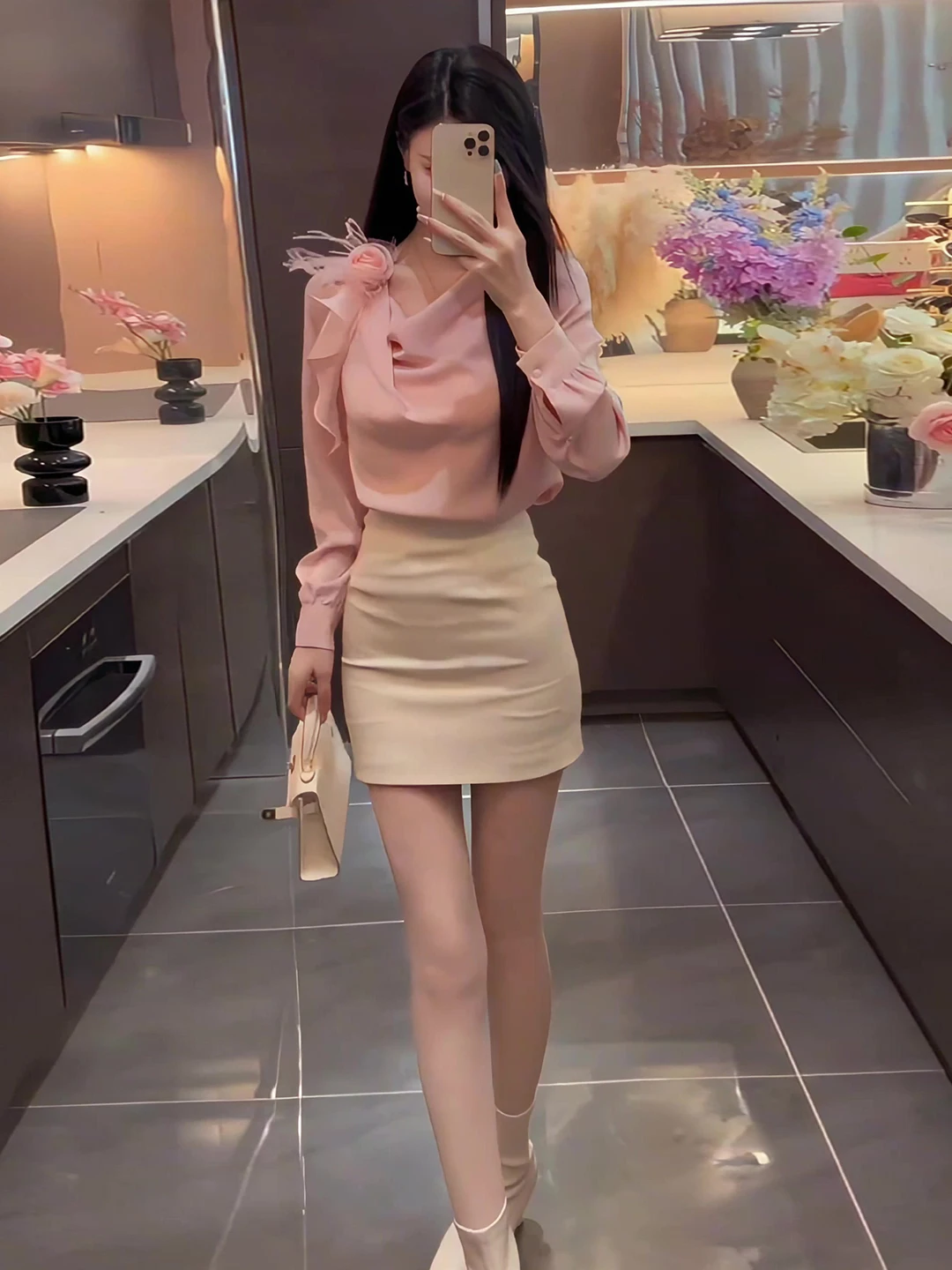 

Pink irt Top And High Waist Skirt Set Women's Faion Spring Outfit Luxury Sensation Bodycon Skirt Two Piece Set Commute Sle