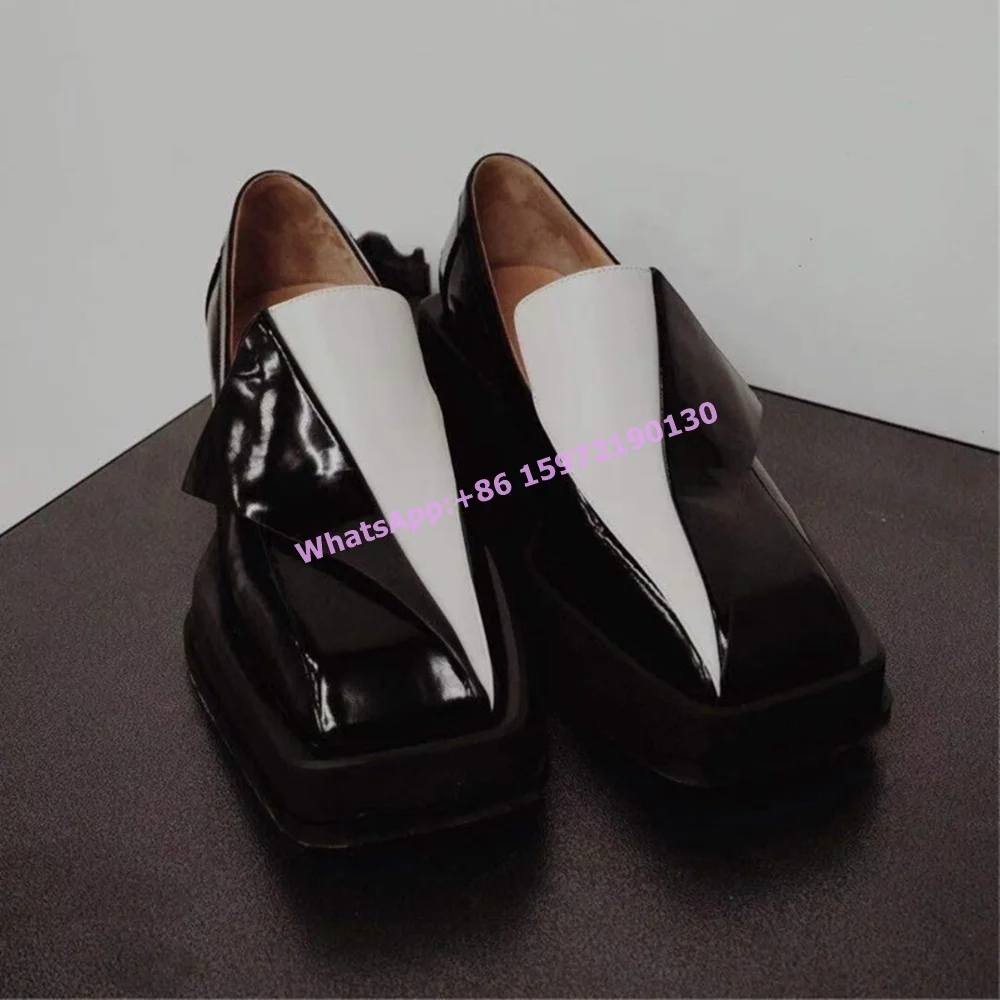 

Black White Shallow Pumps Slip On Square Toe Sexy Thick Soled Square Heels Shoes British Style Patchwork Leisure Shoes 2025