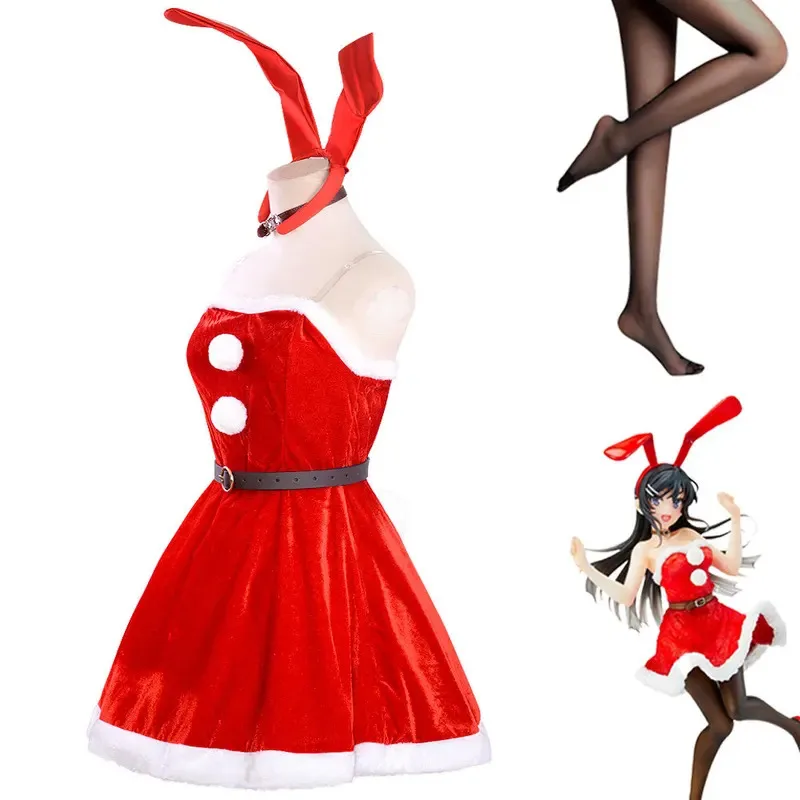 

Аниме Sakurajima Mai Косплей Рождественский костюм Женское красное сексуальное платье Шахрай не мечтает о кролике для девочек Сэмпай hh:5