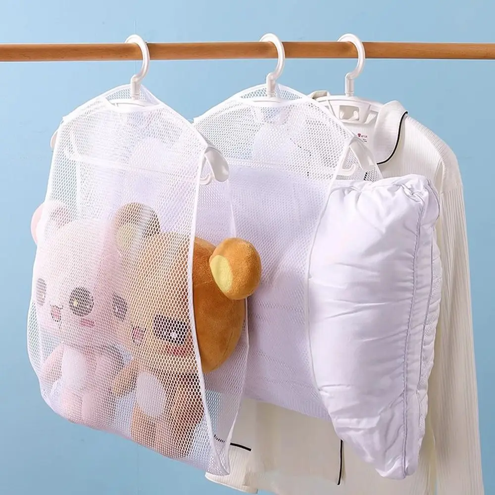 Portable Storage Pillow Drying Net Pillow/Doll Breathable Hanging Drying Bag Clothes Net Mesh Household Balcony Rack