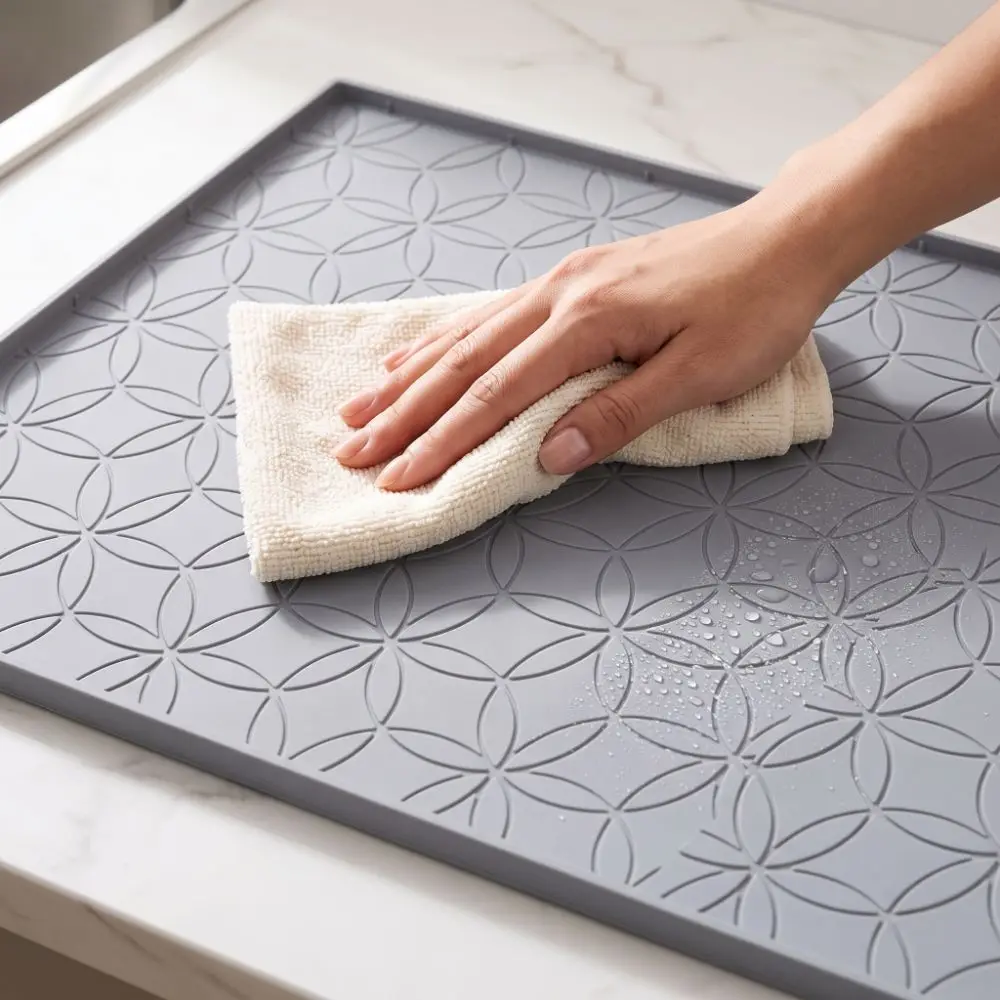 Durable Silicone Under Sink Mat Waterproof Grey Floor Protector Mat Easy to Clean Versatile Under Sink Liner Bathroom Cabinet