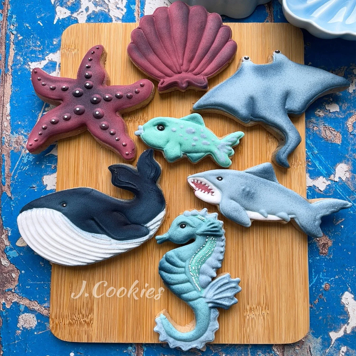 KENIAO Ocean Creatures Cookie Cutter Set - 7PC - Whale Shell Shark Starfish Seahorse Manta Biscuit Bread Mold - Stainless Steel