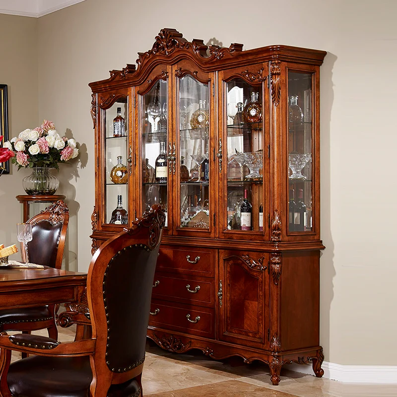 

Solid wood glass cabinet living room household double door wine cabinet display cabinet