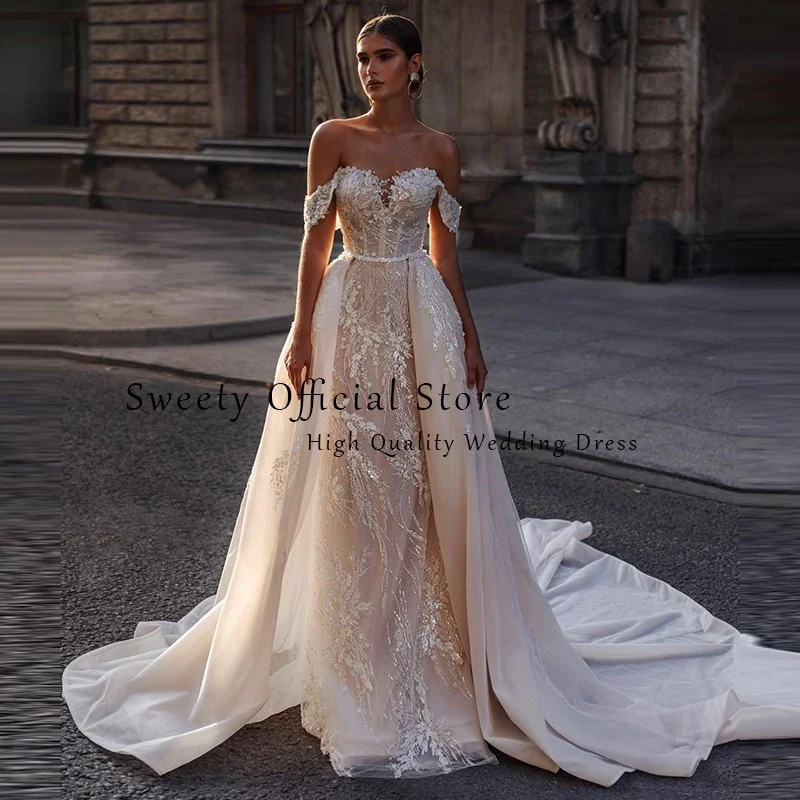 

Vintage Detachable Train Weddingdress Elegant Pleats With Split Mermaid Ballgown Sleeveless V-Neck Customized Robe MariéE Satin