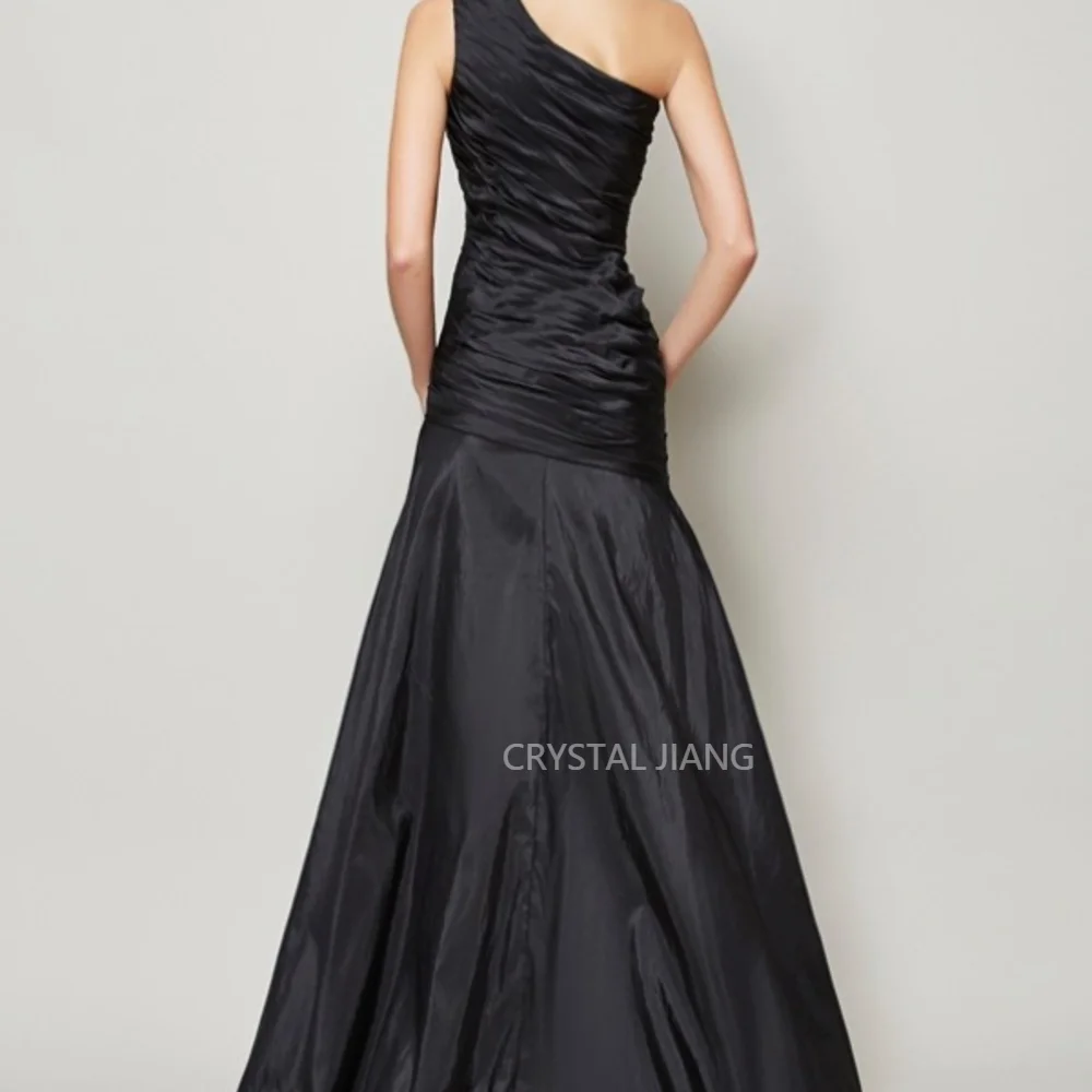 Women's Evening Dresses Long One Shoulder Taffeta Natural Waist Sleeveless A Line Floor Length Serene Hill Dresses