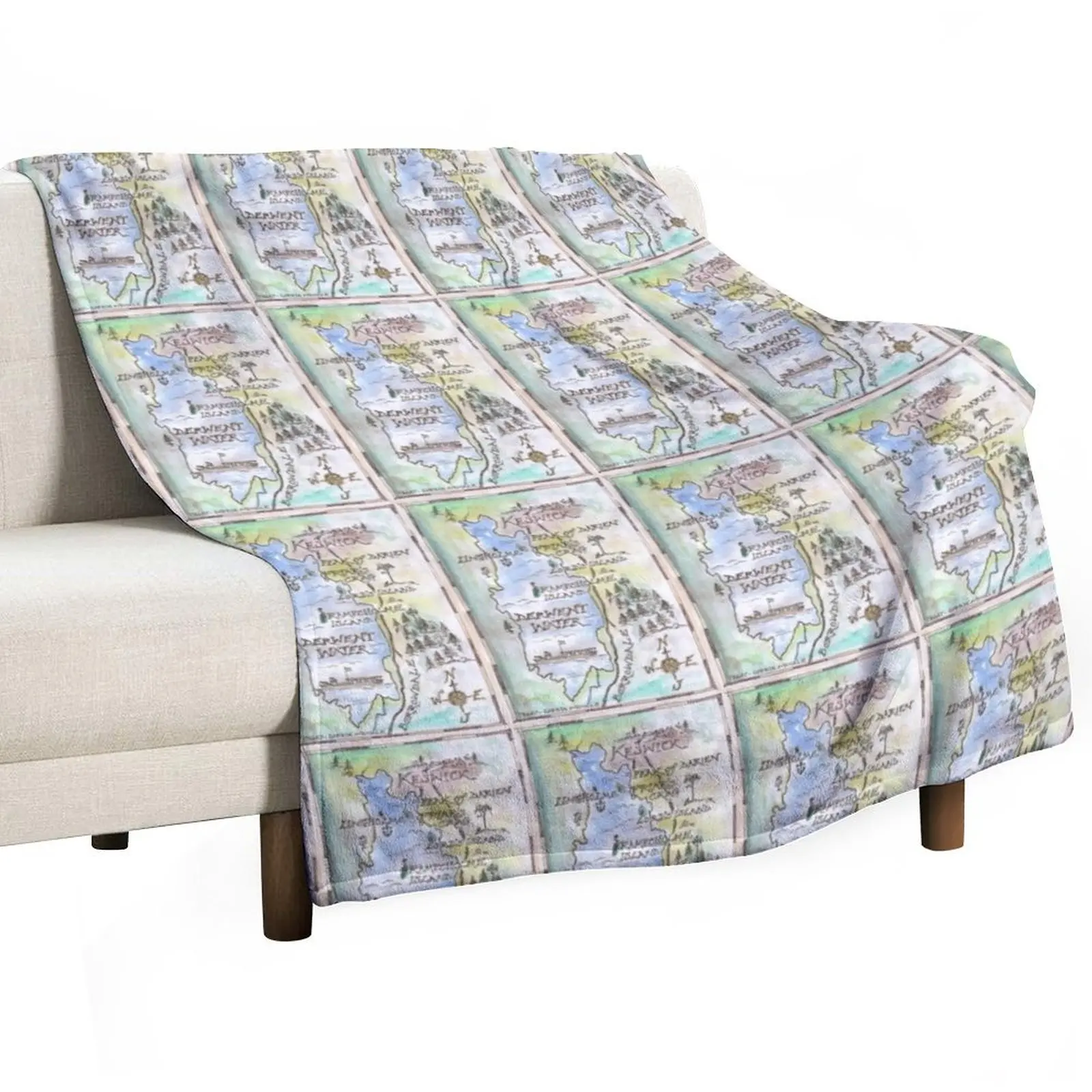 Swallows and Amazons map of Derwentwater by Sophie Neville - Throw Blanket Plaid on the sofa Decorative Throw Stuffeds Blankets