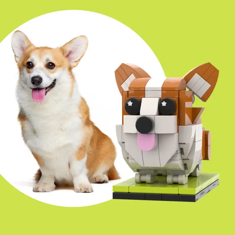 

Fully Body Customizable Corgi 1 Dog Photo My Custom Brickfigures Small Particle Block Brick Me Figures Customized Corgi Only