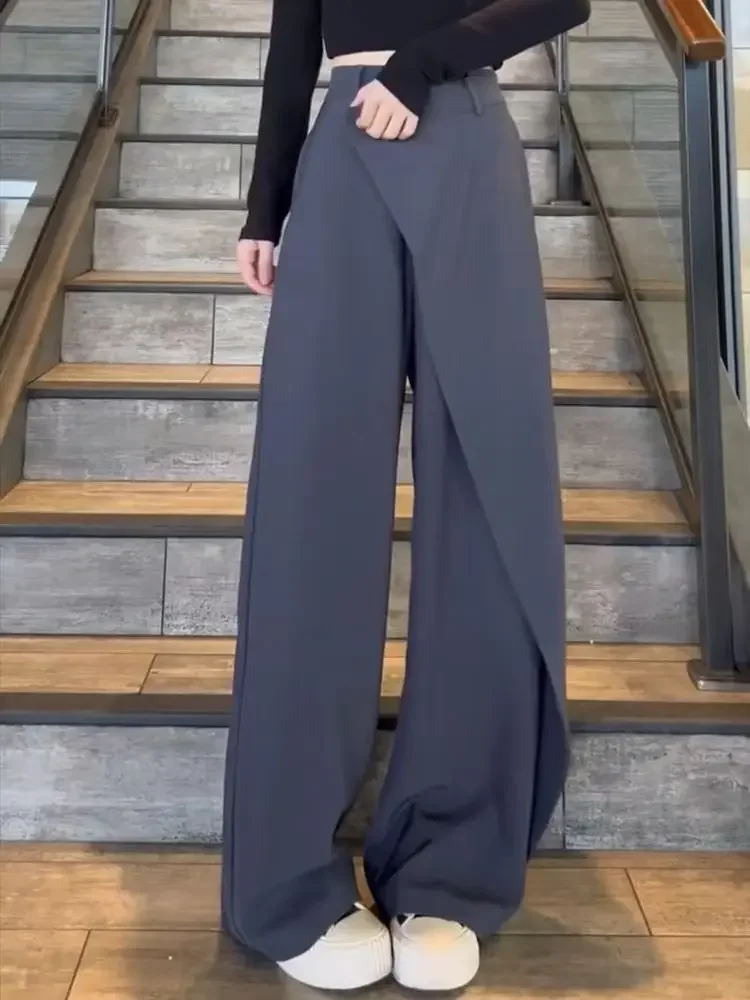 

Chic Loose Leisure Office Ladies Female Trouser Korean New Arrivals Spring Wide Leg High Waist Pants Women Asymmetrical Designed