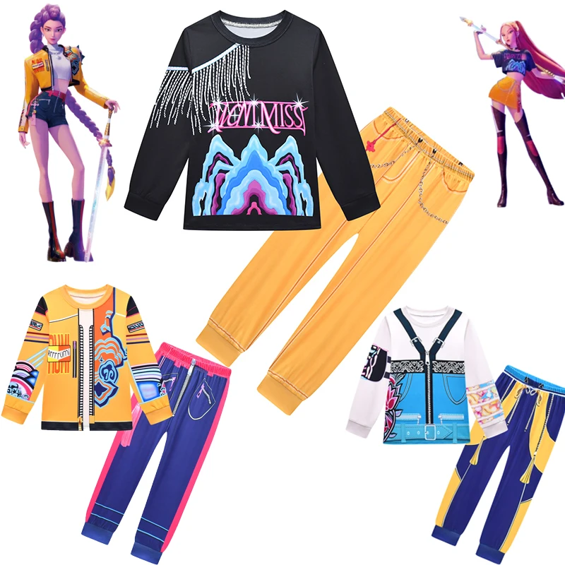 

Детские пижамы KPop Demon Hunters, топы и брюки, 2 шт., одежда для сна с героями мультфильмов, детские пижамы для девочек, домашняя одежда для малышей, наряды