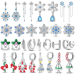 2024 New 925 Sterling Silver Christmas Earrings Christmas Tree Wreath Bells Snowflake Earrings for Women Creative Jewelry Gifts