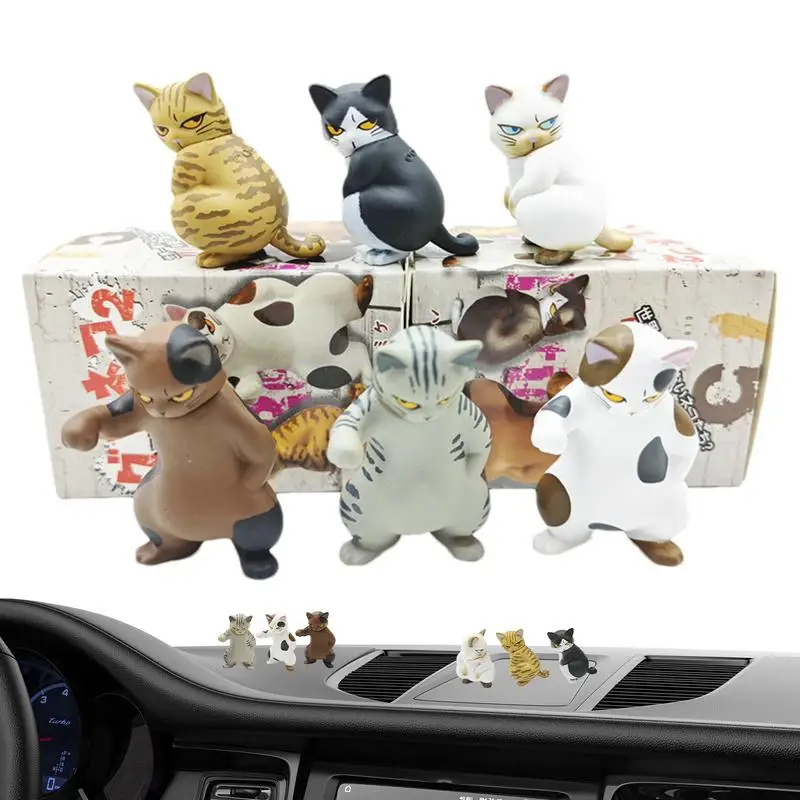 Small Cat Statue 6pcs Naughty Cat Figures fierce-looking cat model ornaments novel gifts for cat lovers Desktop Display home car