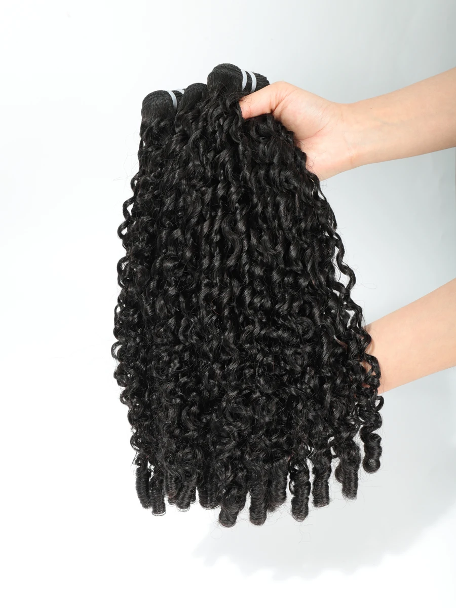 WOWANGEL Spirals Curly Bundles 100 % unbehandeltes Echthaar, Pixie Burmese Curls, zum Einnähen in Haarverlängerungen, Quick Weave
