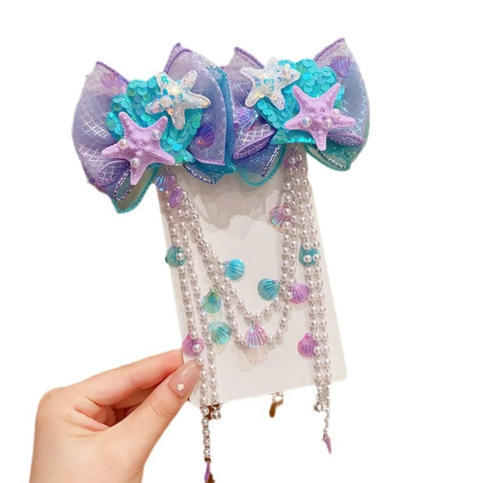 2/4 Stück Meerjungfrauen-Stirnkette mit Quasten, Muschel-Ohrschmuck, niedliche Prinzessinnen-Haaraccessoires für kleine Mädchen, Party- und Alltagsdekoration – Detail 10