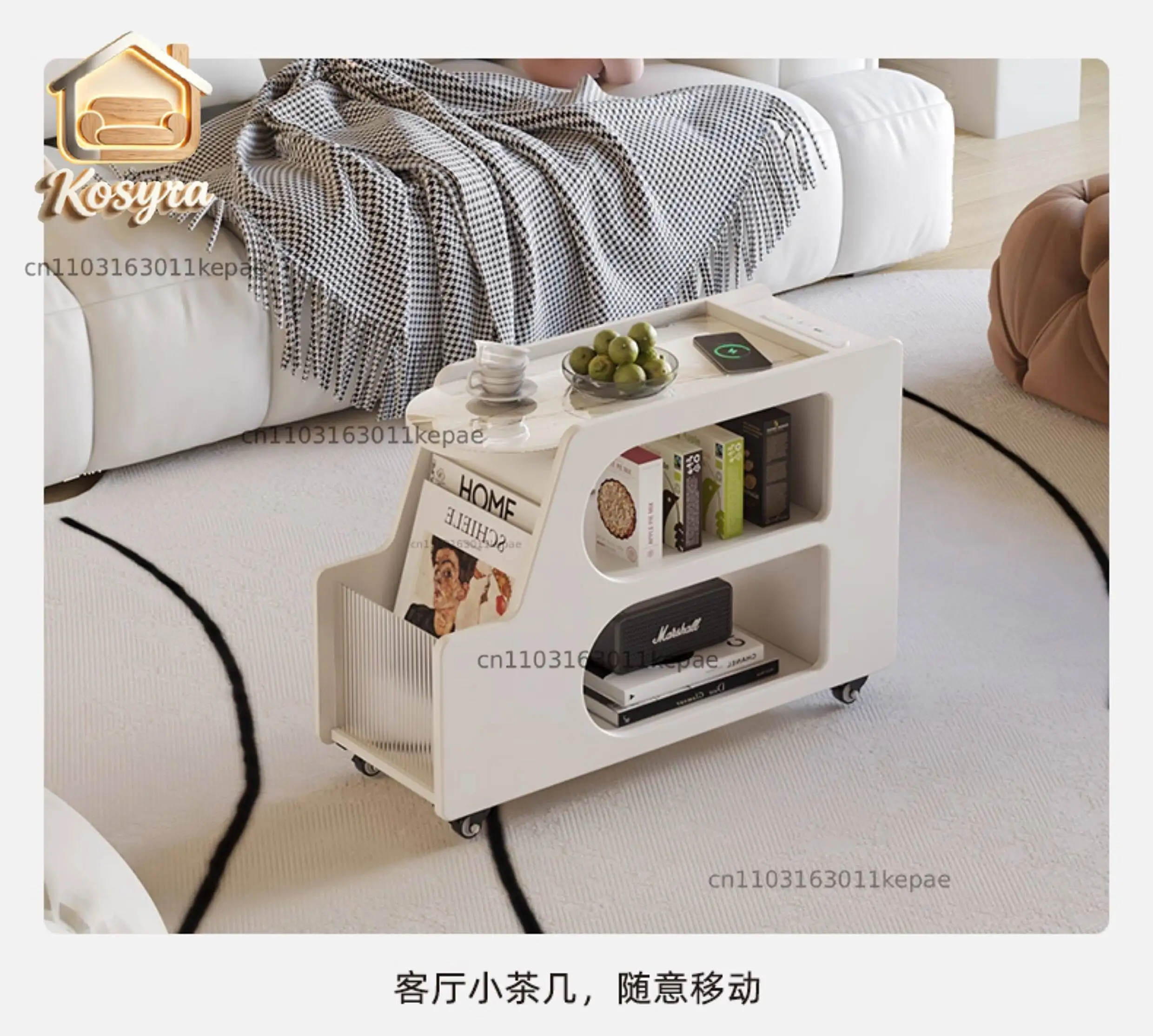 Hetu French cream wind rock slab sofa side table small living room rechargeable side cabinet mobile coffee table mini tea table