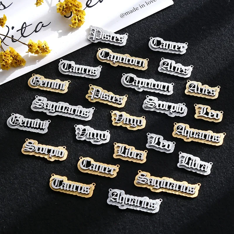 Double Layer Two Color Name Necklace Customized in stainless steel Gold Hollow CUT Jewelry Figaro Chain Openwork Name Pendant