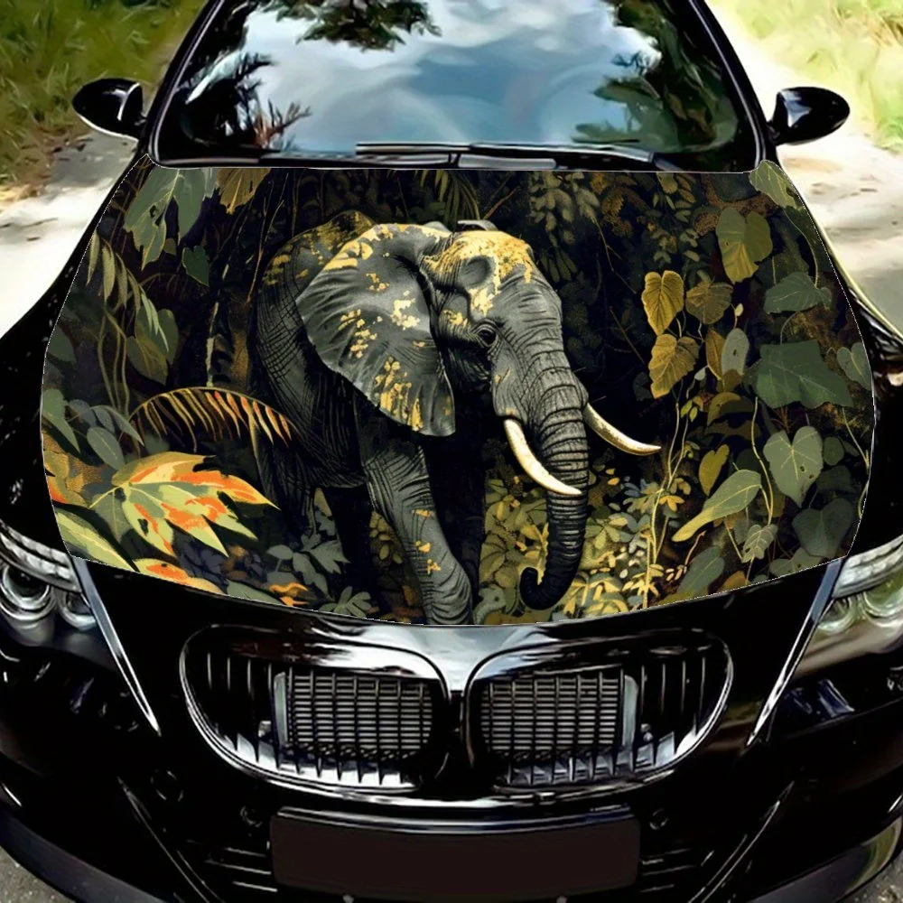 Primitive Forest Elephant Leaf Car Hood Wrap Color Vinyl Sticker Truck Graphic Bonnet Auto Accessories Decoration Decal Gift