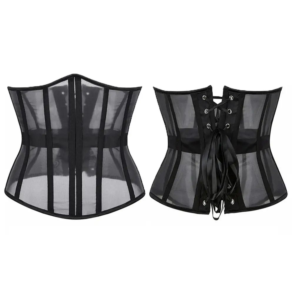 sexy-nylon-underbust-corset-lace-up-black-waist-trainer-fish-bone-adjustable-strap-slimming-cincher-women