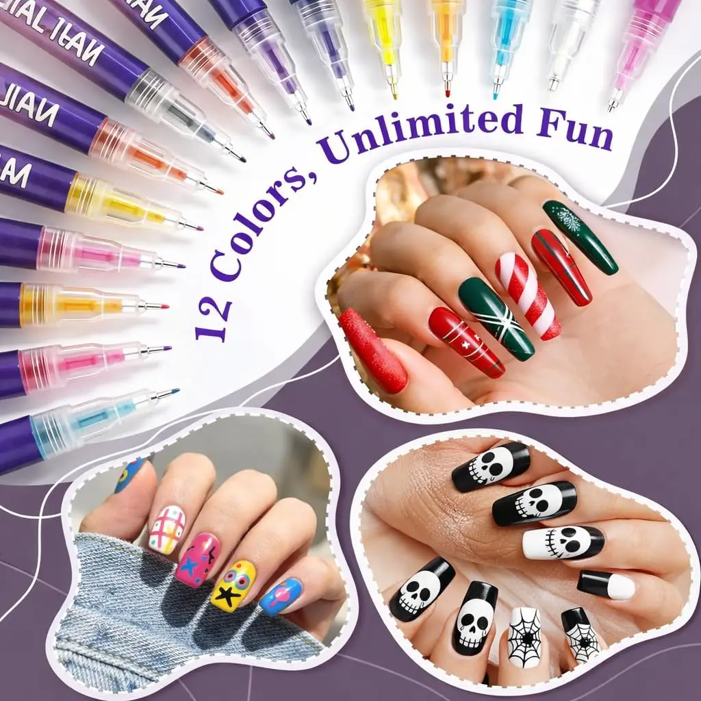 12-Color Nail Art Pen Set, Nail Art Markers, 3D Painting Nail Polish Pens, DIY Nail Art Beauty Decoration Nail Brushes gallery 4